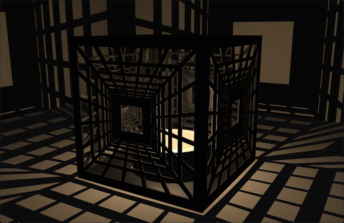 Tunnel cube lamp throwing shadows on the walls