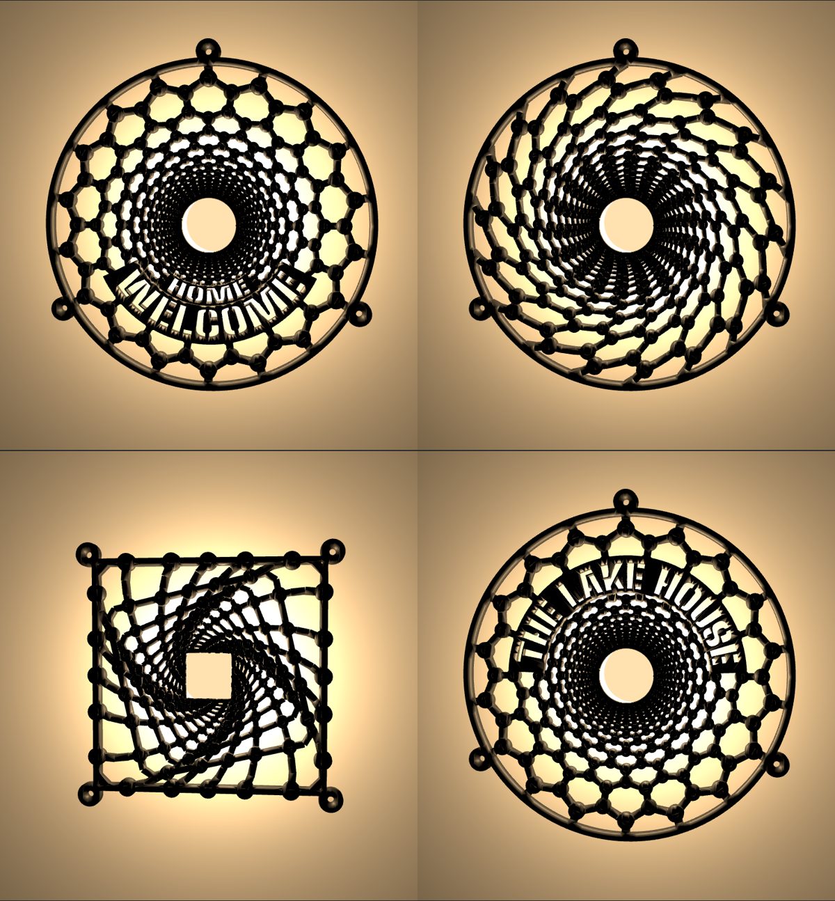 Four tunnel lights with words and twists